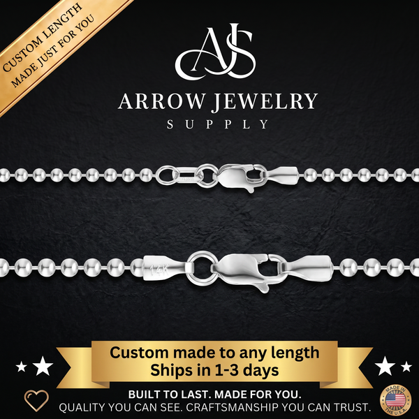 Solid 14K White Gold Round Bead Ball Chain Necklace Made in any Custom Length