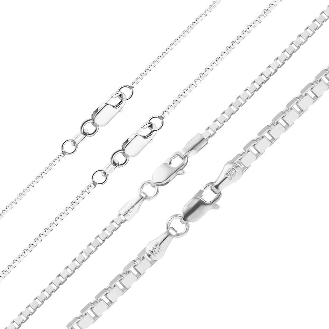 Solid 14K White Gold Venetian Box Chain Necklace Made in any Custom Length