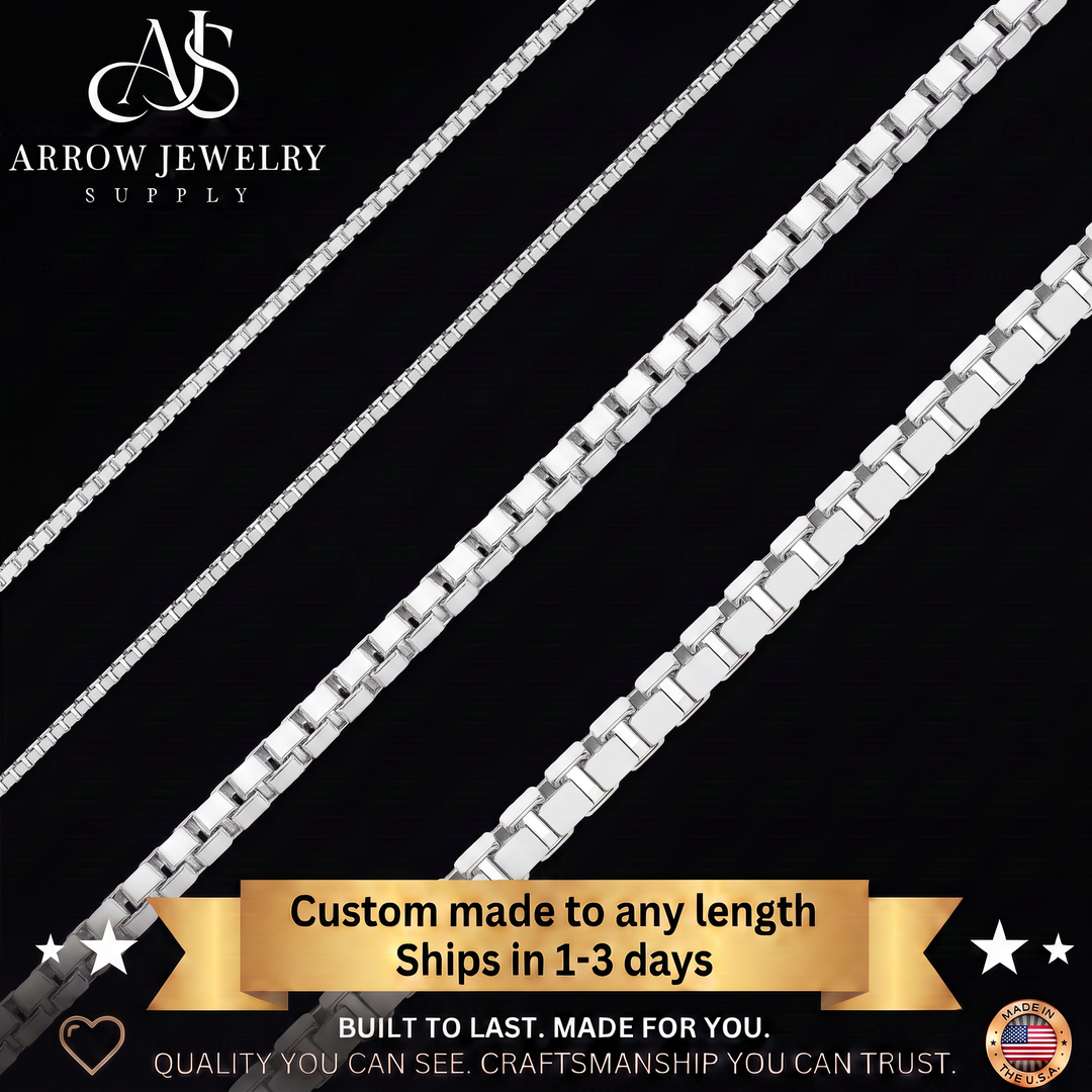 Solid 14K White Gold Venetian Box Chain Necklace Made in any Custom Length