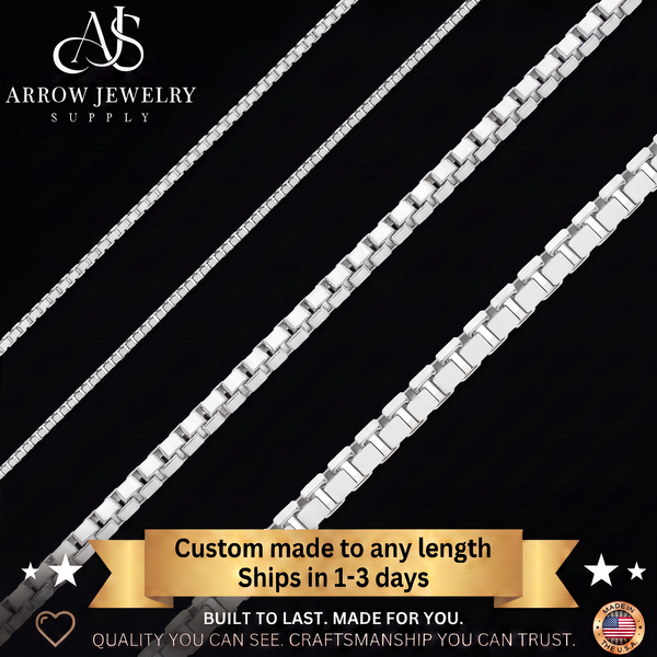 Solid 14K White Gold Venetian Box Chain Necklace Made in any Custom Length