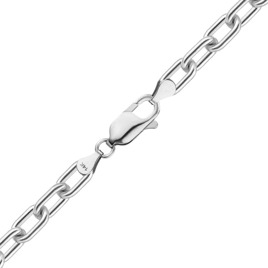 Solid 14K White Gold Elongated Cable Link Chain Necklace Custom Length