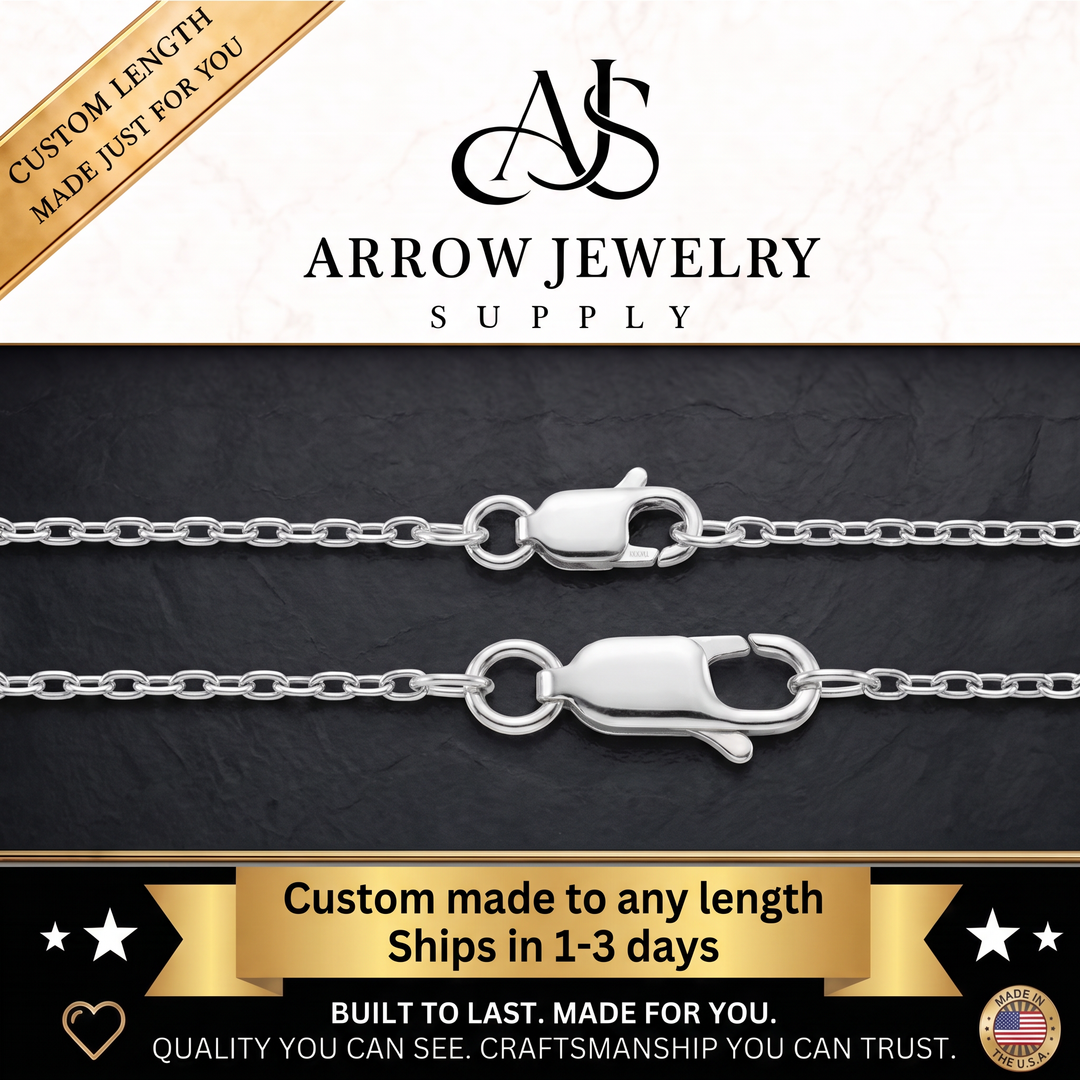 Solid 14K White Gold Elongated Cable Link Chain Necklace Custom Length