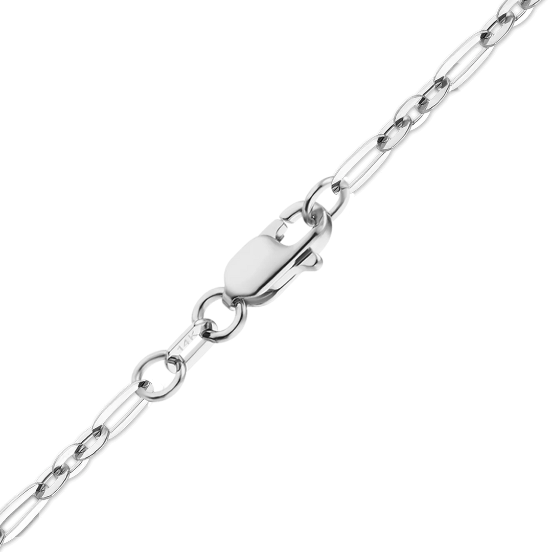 14K White Gold Diamond Cut Cable Flat Figaro Link Chain Necklace - Custom Length