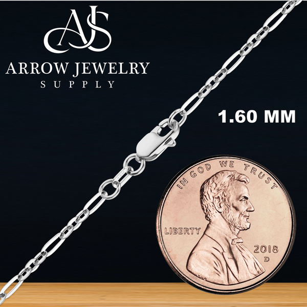 14K White Gold Diamond Cut Cable Flat Figaro Link Chain Necklace - Custom Length