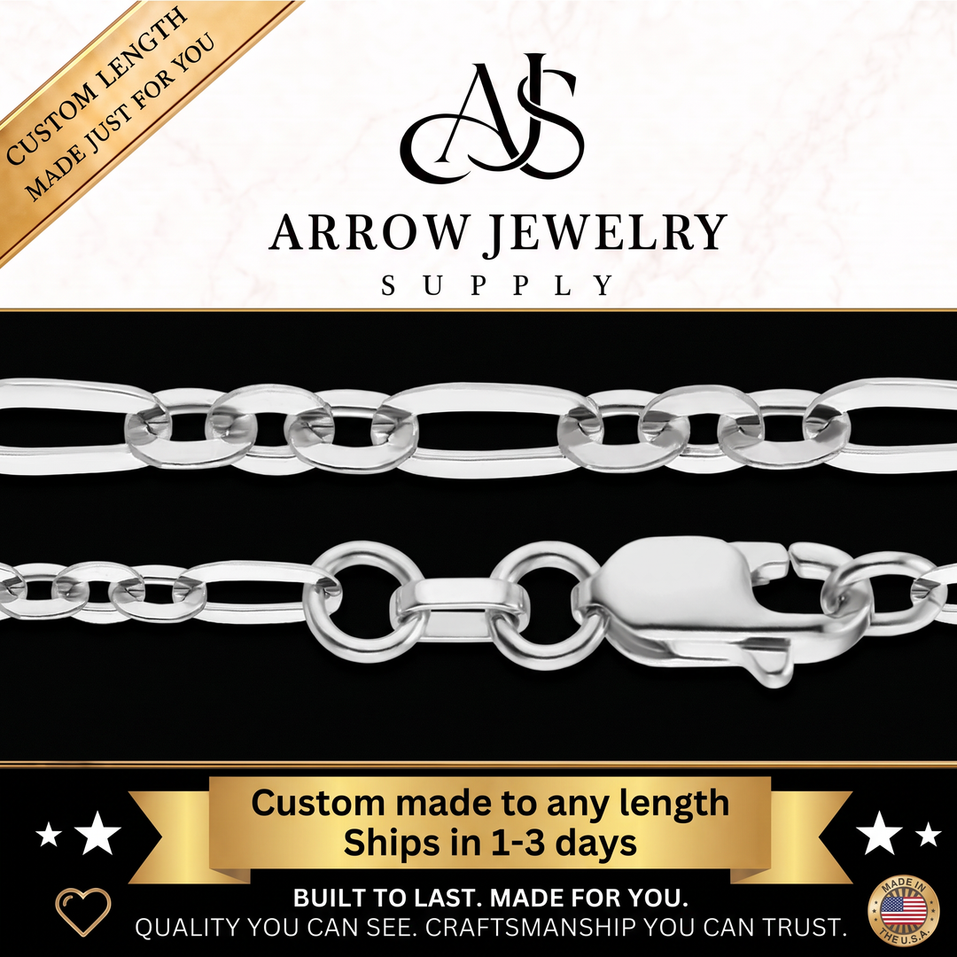 14K White Gold Diamond Cut Cable Flat Figaro Link Chain Necklace - Custom Length