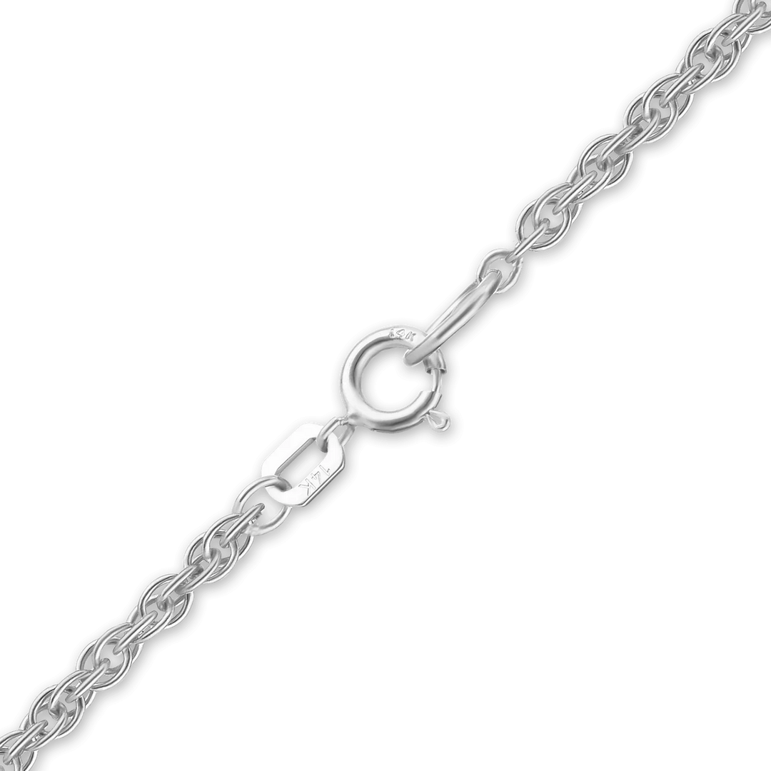 Solid 14K White Gold Classic Rope-Cable Pendant Chain Necklace - Custom Length