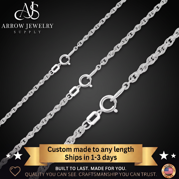 Solid 14K White Gold Classic Rope-Cable Pendant Chain Necklace - Custom Length