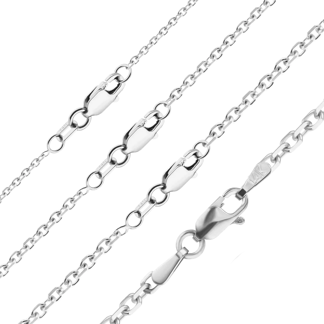 Solid 14K White Gold Diamond Cut Round Cable Link Chain Necklace - Custom Length