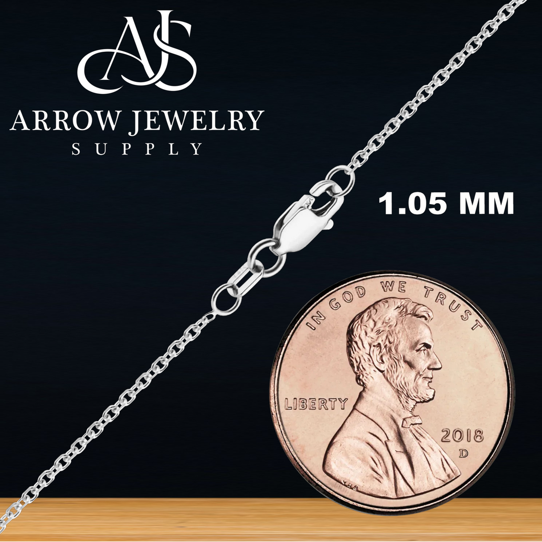 Solid 14K White Gold Diamond Cut Round Cable Link Chain Necklace - Custom Length