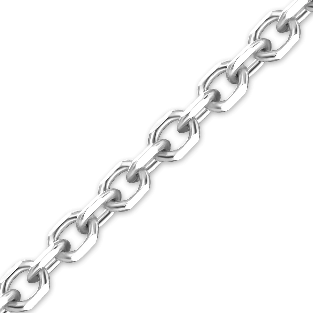 Solid 14K White Gold Diamond Cut Round Cable Link Chain Necklace - Custom Length
