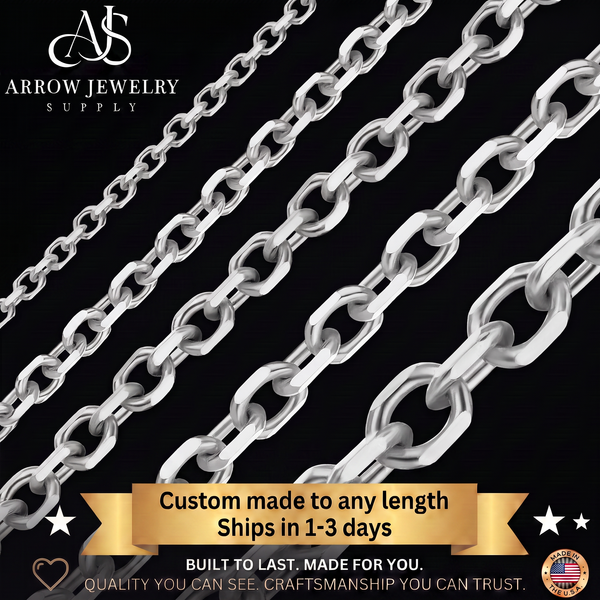 Solid 14K White Gold Diamond Cut Round Cable Link Chain Necklace - Custom Length