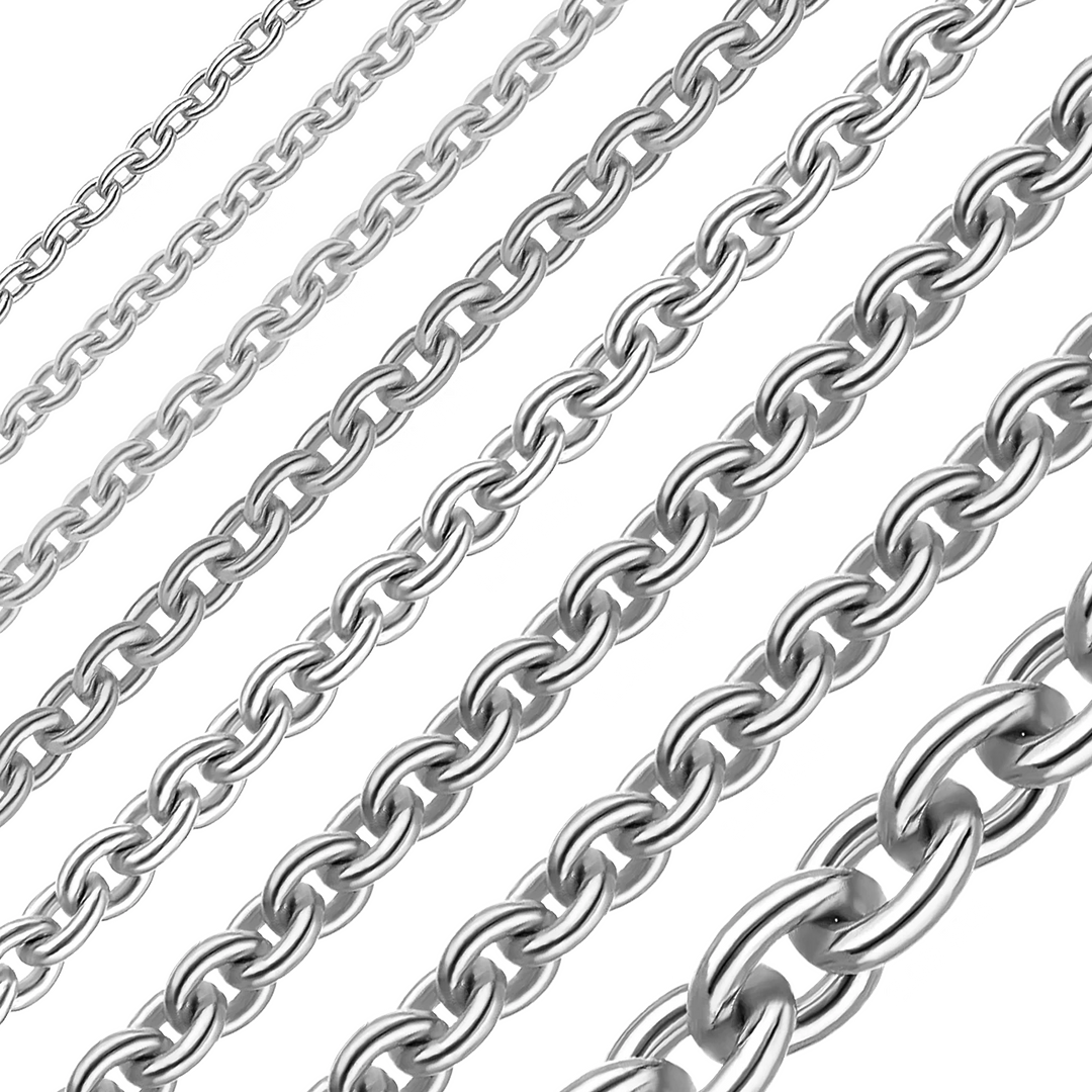 Solid 14K White Gold Heavy Round Cable Link Chain Necklace - Custom Length