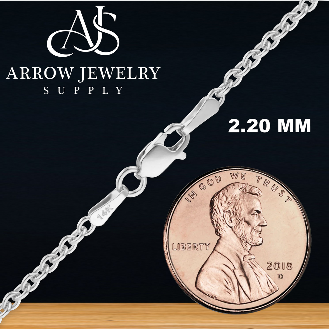 Solid 14K White Gold Heavy Round Cable Link Chain Necklace - Custom Length