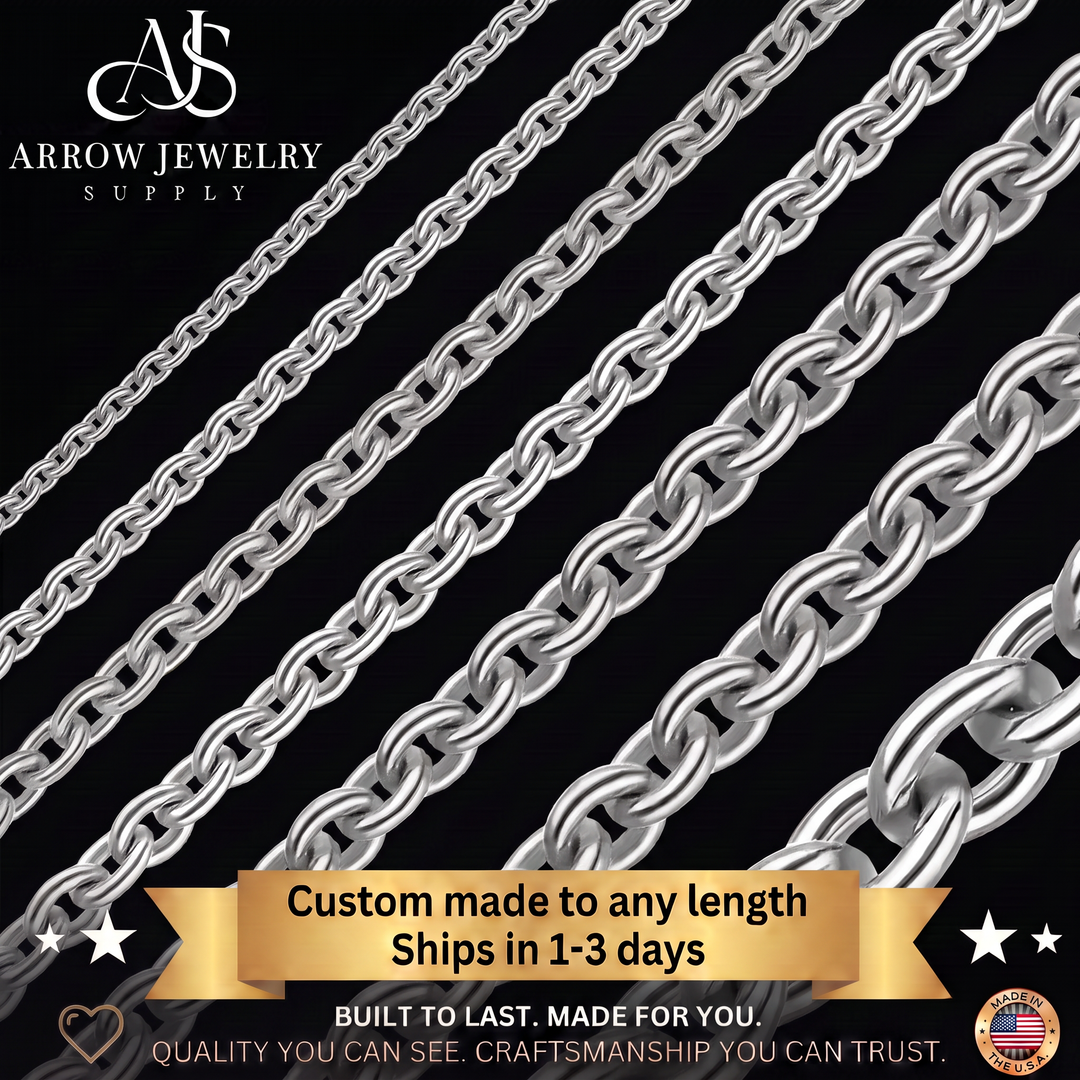 Solid 14K White Gold Heavy Round Cable Link Chain Necklace - Custom Length