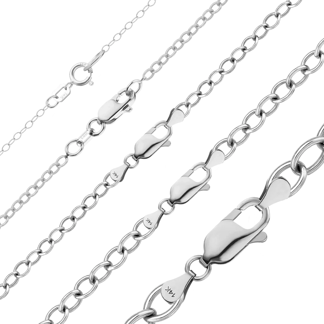 Solid 14K White Gold Light Round Cable Link Chain Necklace - Custom Length