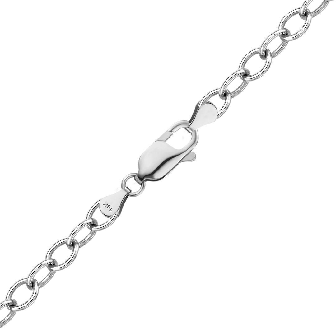 Solid 14K White Gold Light Round Cable Link Chain Necklace - Custom Length