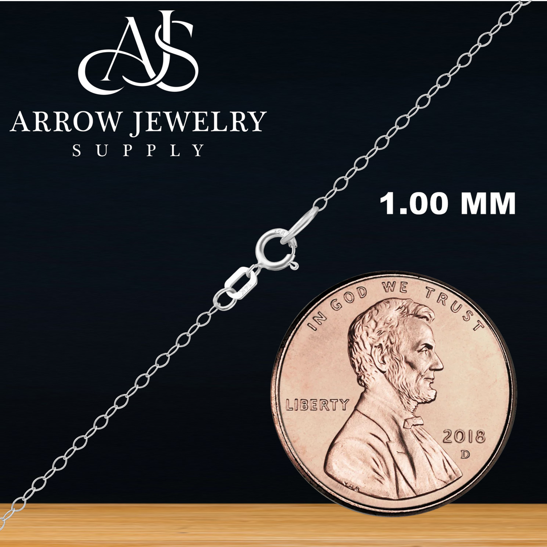 Solid 14K White Gold Light Round Cable Link Chain Necklace - Custom Length