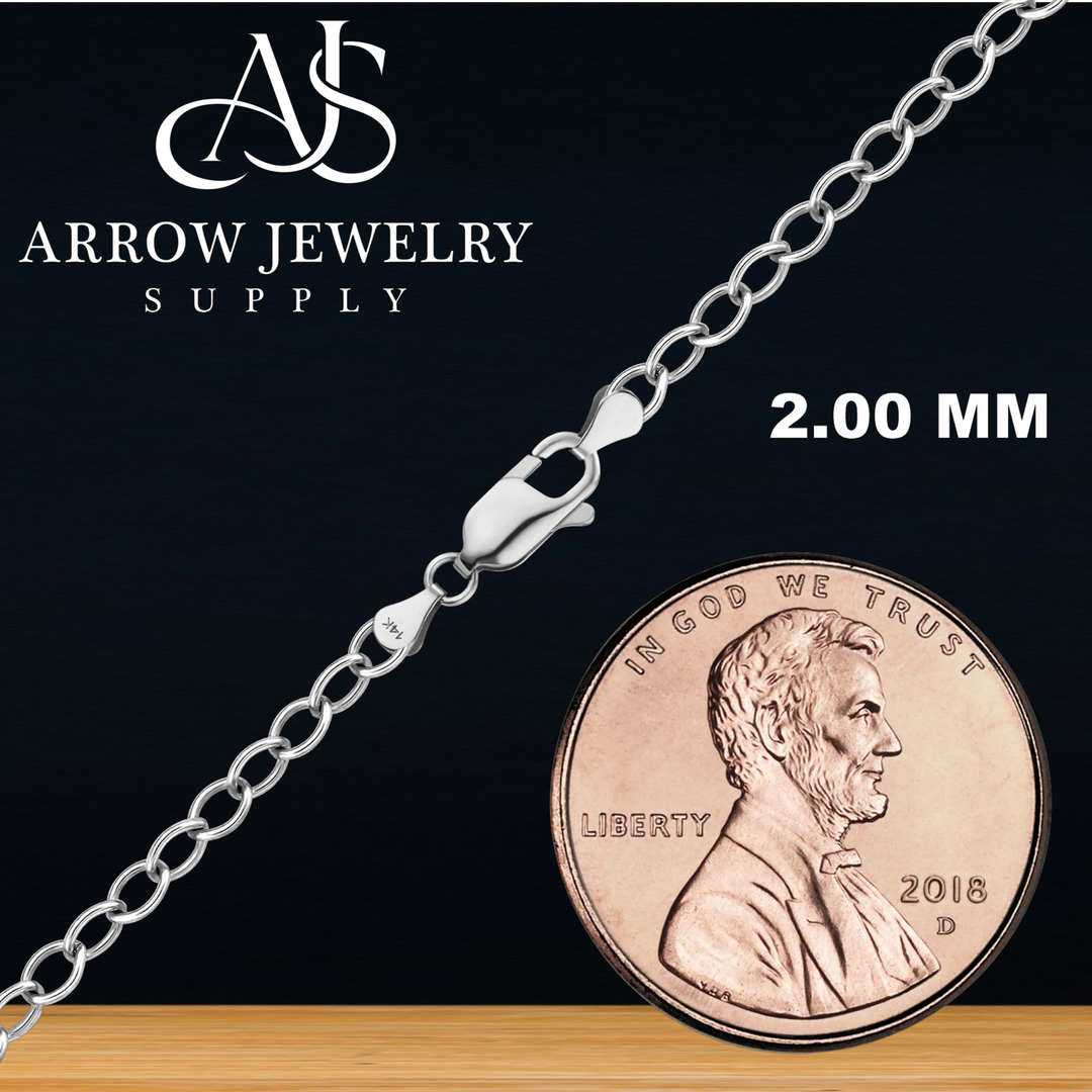 Solid 14K White Gold Light Round Cable Link Chain Necklace - Custom Length
