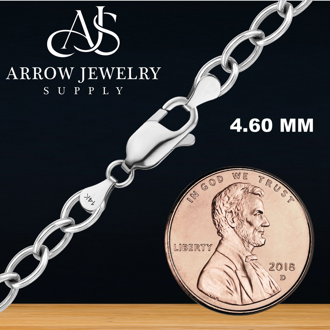Solid 14K White Gold Light Round Cable Link Chain Necklace - Custom Length