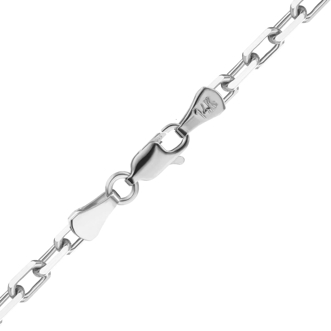 Solid 14K White Gold Elongated Diamond Cut Cable Link Custom Length Chain Necklace