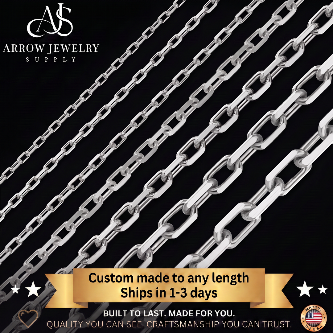 Solid 14K White Gold Elongated Diamond Cut Cable Link Custom Length Chain Necklace