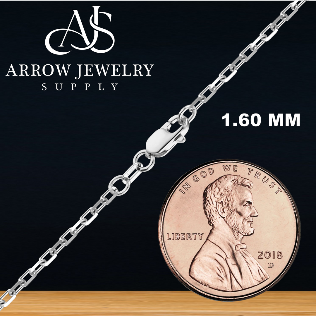 Solid 14K White Gold Elongated Diamond Cut Cable Link Custom Length Chain Necklace