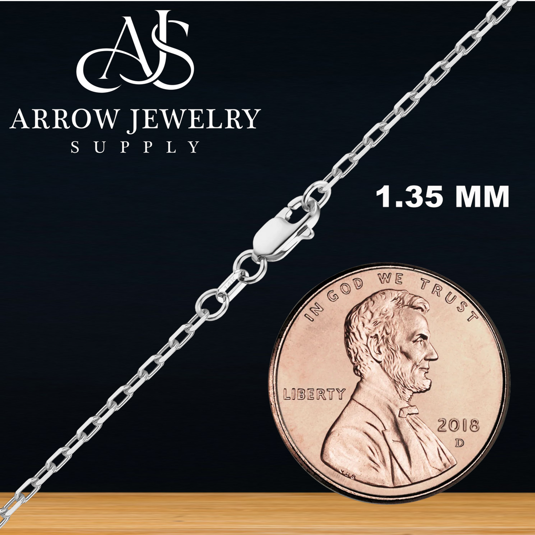 Solid 14K White Gold Elongated Diamond Cut Cable Link Custom Length Chain Necklace
