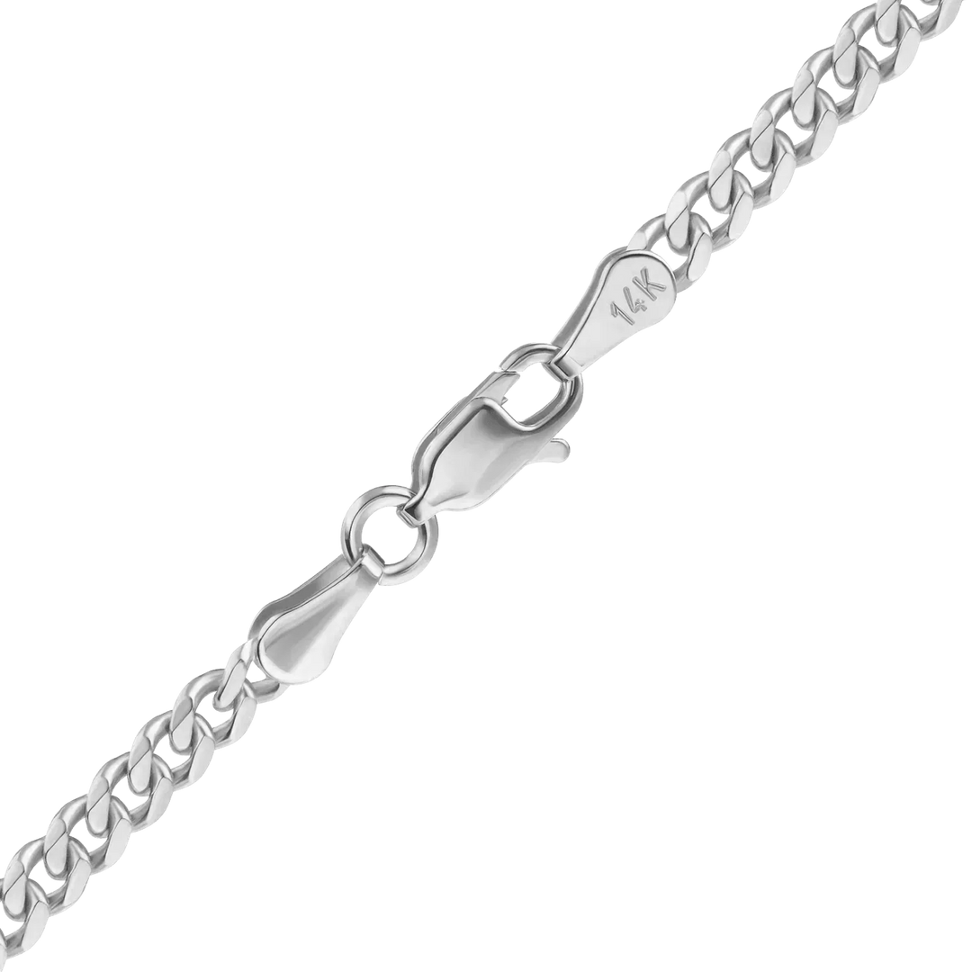 Solid 14K White Gold Curb Cuban Link Chain Necklace Made in any Custom Length