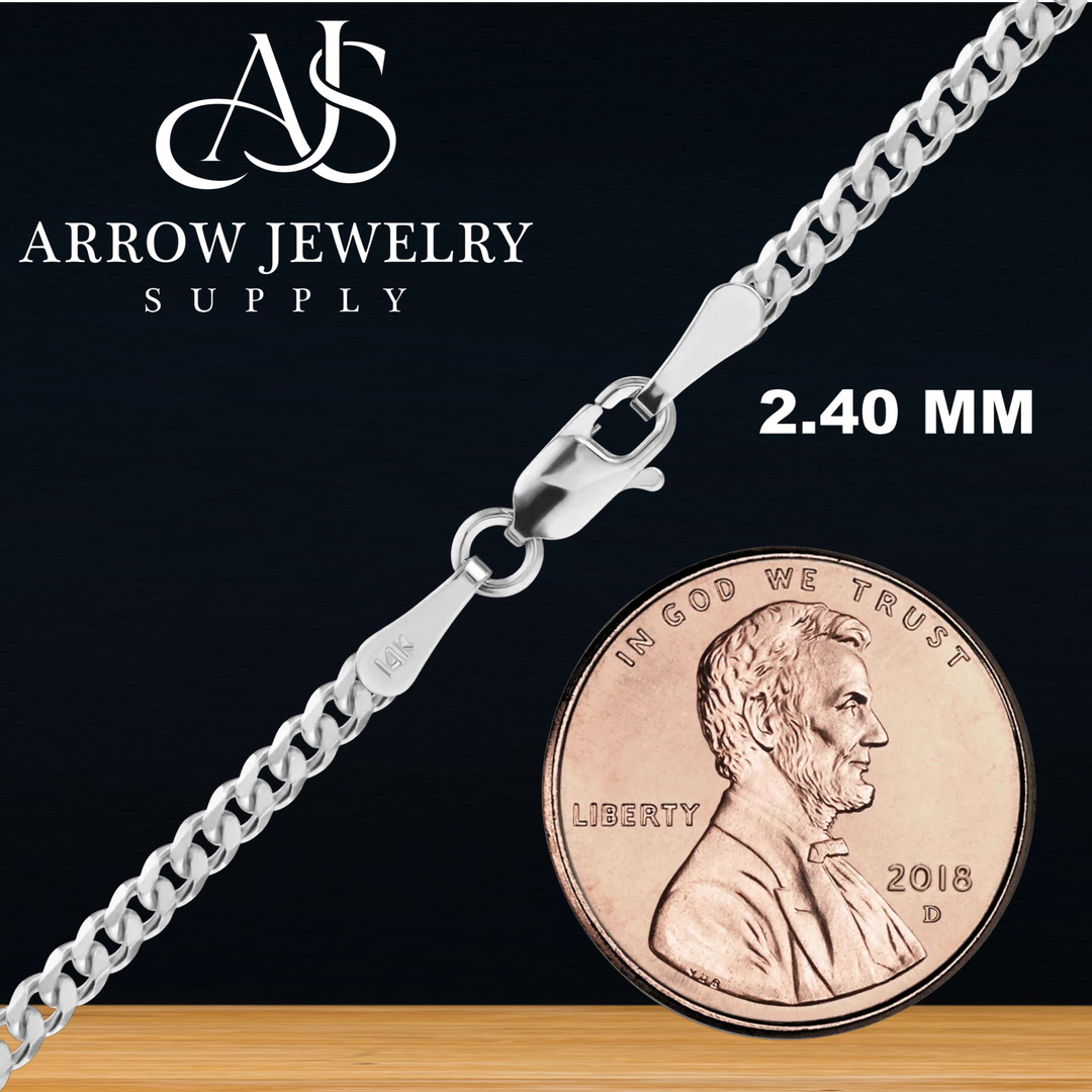 Solid 14K White Gold Curb Cuban Link Chain Necklace Made in any Custom Length