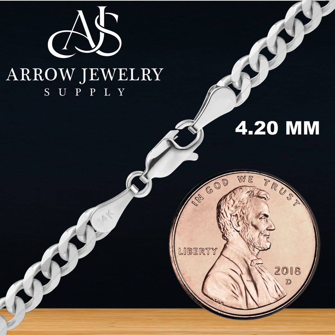 Solid 14K White Gold Curb Cuban Link Chain Necklace Made in any Custom Length