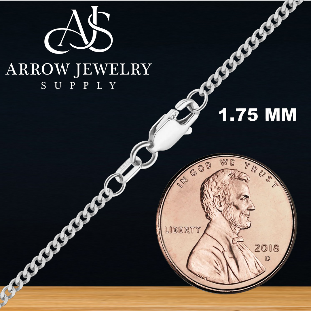 Solid 14K White Gold Curb Cuban Link Chain Necklace Made in any Custom Length
