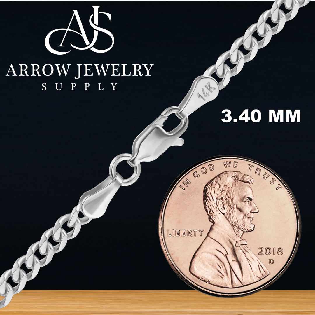 Solid 14K White Gold Curb Cuban Link Chain Necklace Made in any Custom Length
