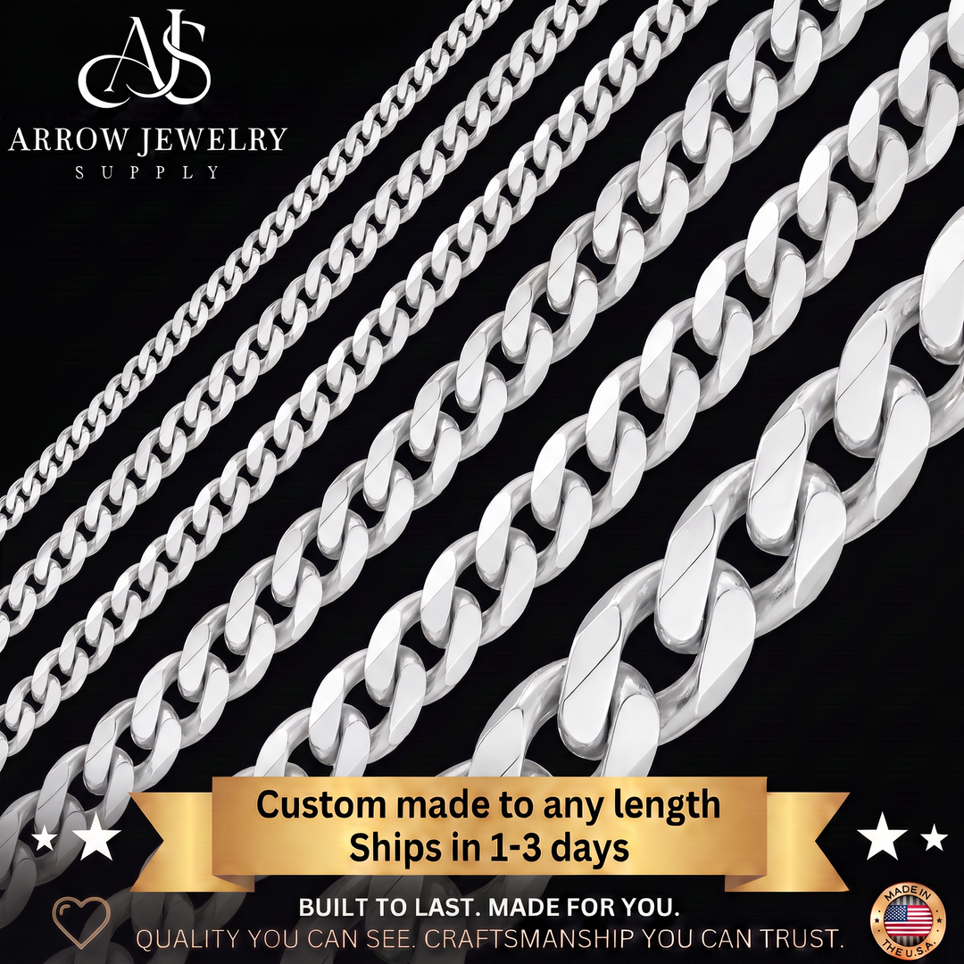 Solid 14K White Gold Curb Cuban Link Chain Necklace Made in any Custom Length