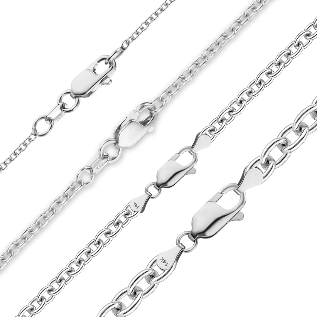 Solid 14K White Gold Medium Round Cable Link Chain Necklace - Custom Length