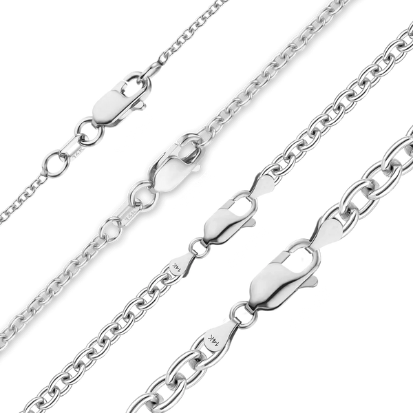 Solid 14K White Gold Medium Round Cable Link Chain Necklace - Custom Length