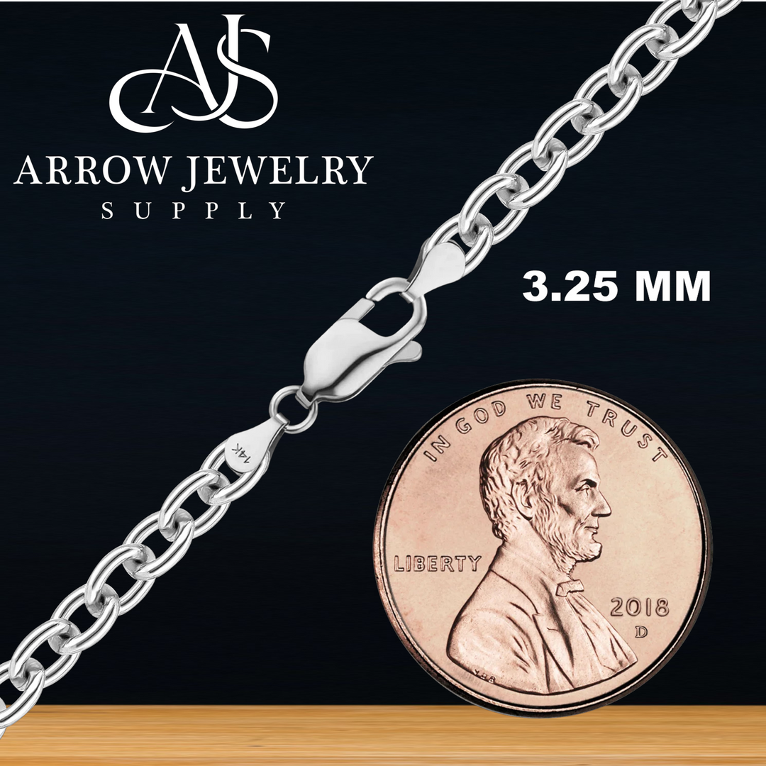 Solid 14K White Gold Medium Round Cable Link Chain Necklace - Custom Length