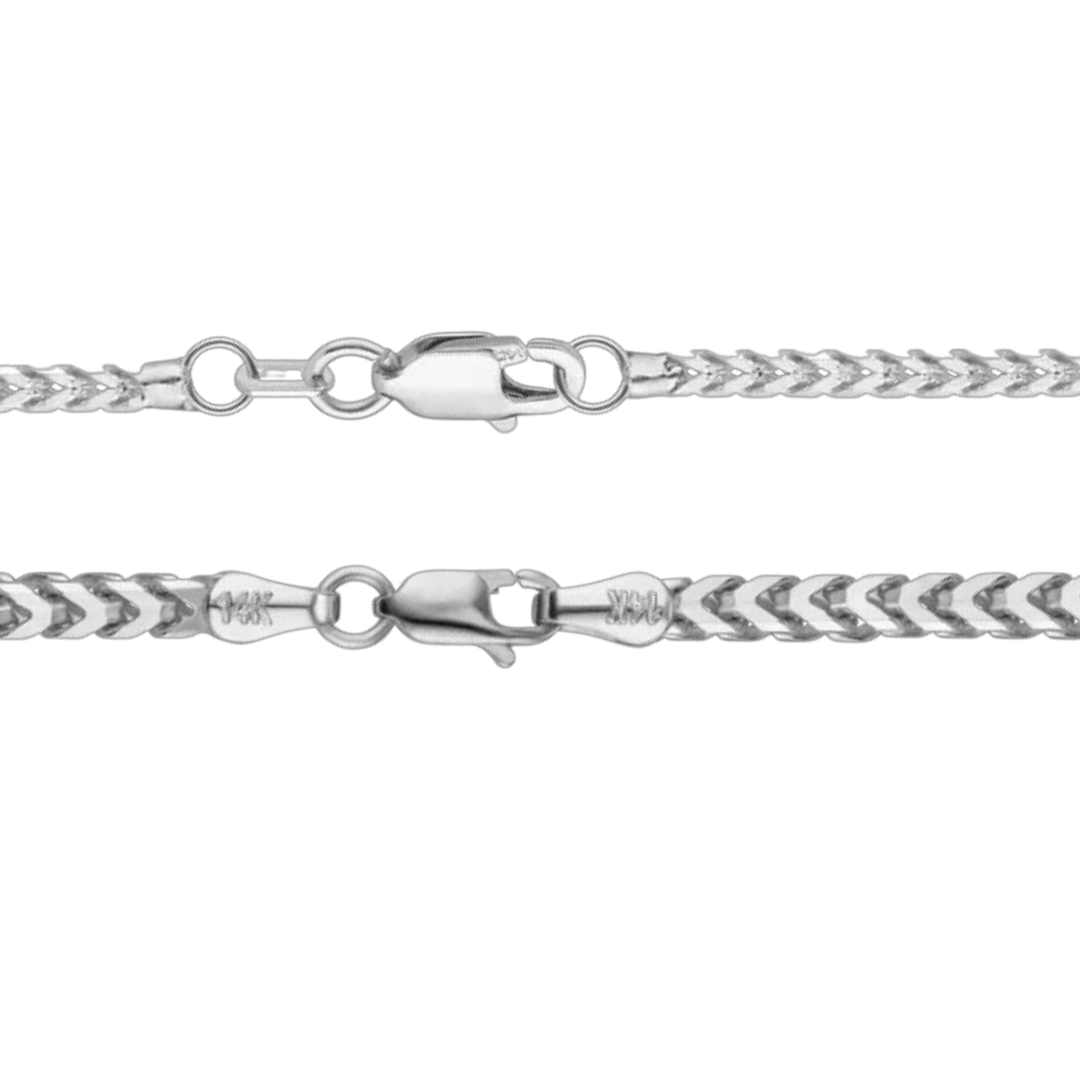 Solid 14K White Gold Franco Foxtail Chain Necklace Made in any Custom Length