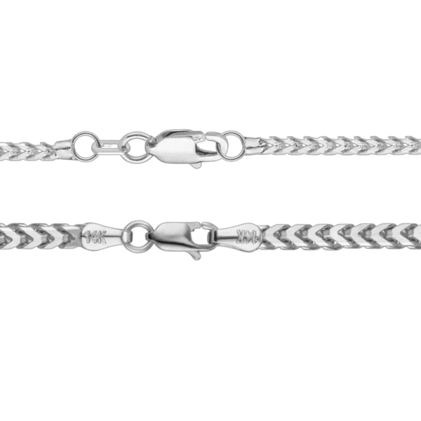 Solid 14K White Gold Franco Foxtail Chain Necklace Made in any Custom Length