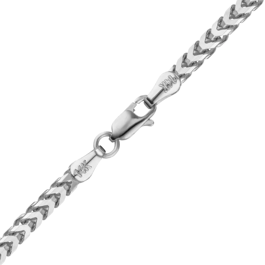 Solid 14K White Gold Franco Foxtail Chain Necklace Made in any Custom Length