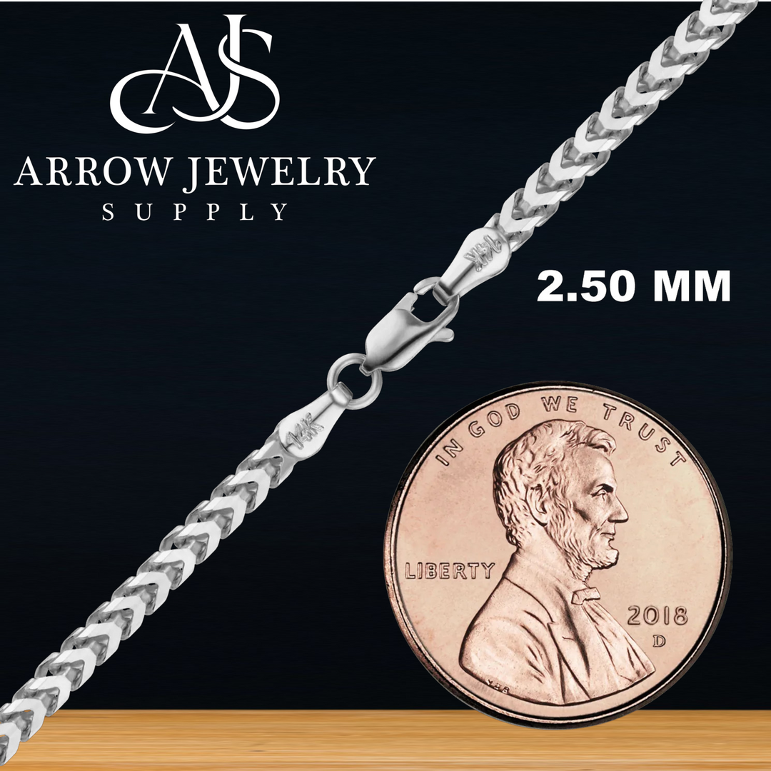 Solid 14K White Gold Franco Foxtail Chain Necklace Made in any Custom Length