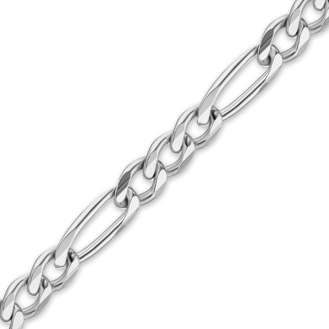 Solid 14K White Gold Classic Figaro Link Chain Necklace - Custom Length