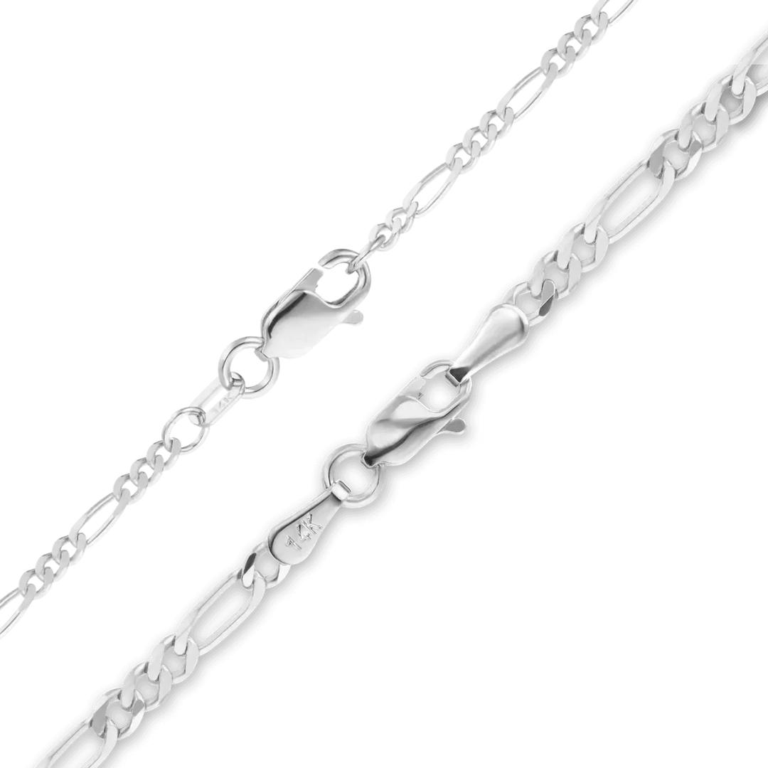 Solid 14K White Gold Classic Figaro Link Chain Necklace - Custom Length