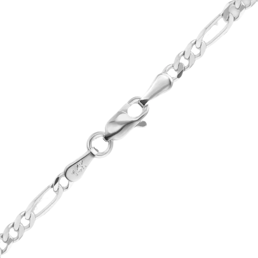 Solid 14K White Gold Classic Figaro Link Chain Necklace - Custom Length