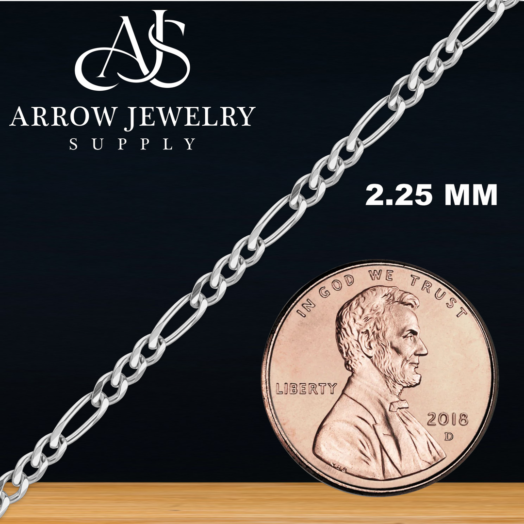 Solid 14K White Gold Classic Figaro Link Chain Necklace - Custom Length