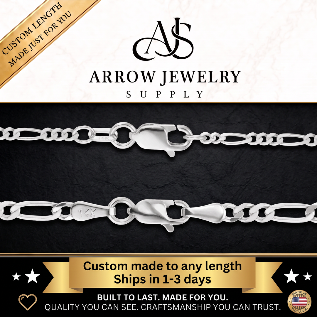 Solid 14K White Gold Classic Figaro Link Chain Necklace - Custom Length