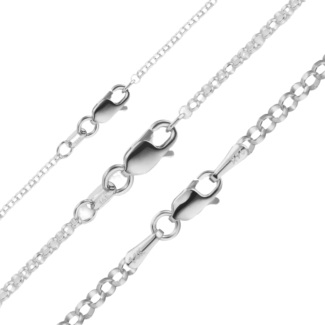 Solid 14K White Gold Round Rolo Link Chain Necklace Made in any Custom Length