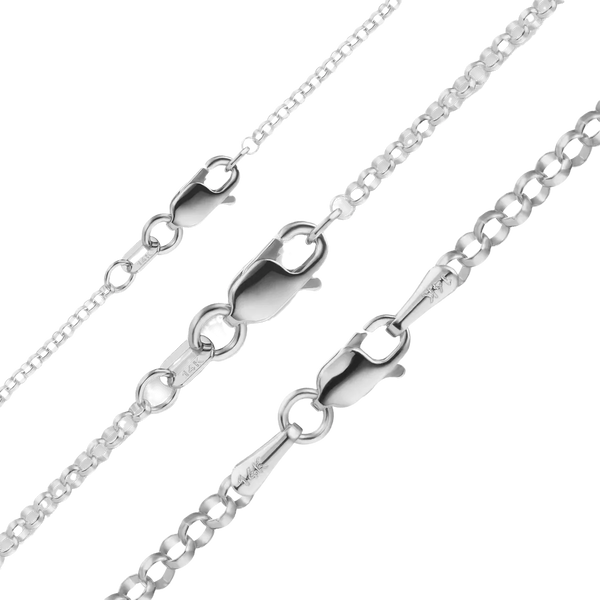 Solid 14K White Gold Round Rolo Link Chain Necklace Made in any Custom Length