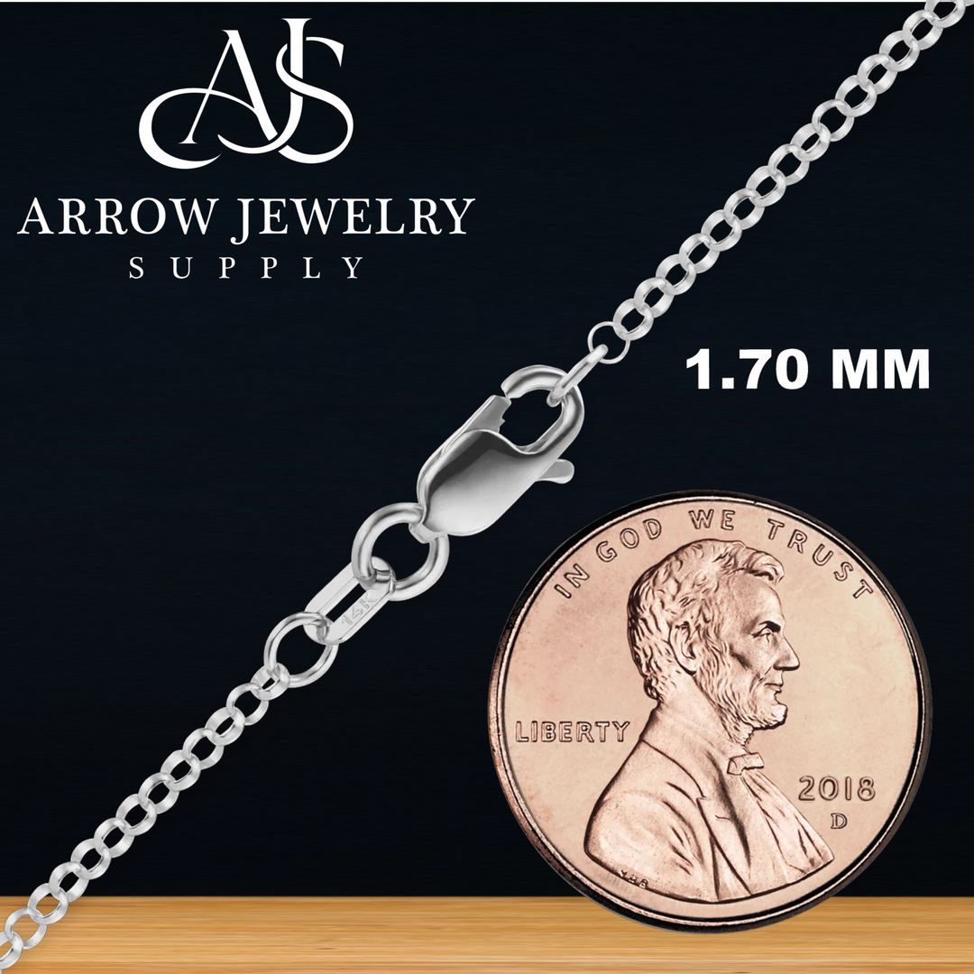Solid 14K White Gold Round Rolo Link Chain Necklace Made in any Custom Length