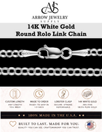 Load image into Gallery viewer, Solid 14K White Gold Round Rolo Link Chain Necklace Made in any Custom Length
