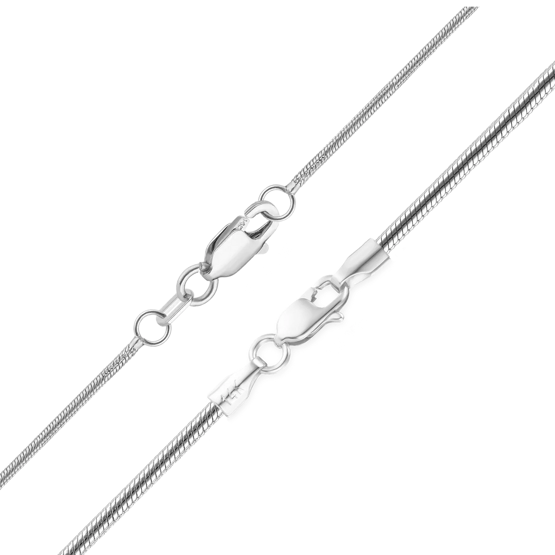 Solid 14K White Gold Round Snake Chain Necklace Made in any Custom Length
